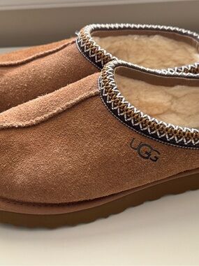 UGG Tassman in Chestnut Brown Suede Shearling Moccasin Slippers
